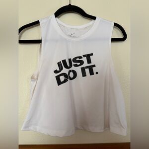 Nike Women's Logo Graphic Sleeveless Crew Neck Tank Top in white XS